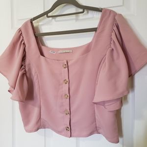 Active USA Pink Crop Top Ruffle Sleeves